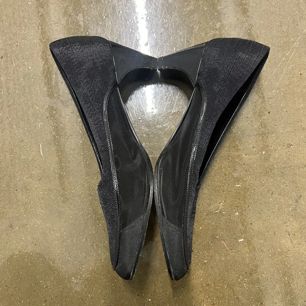 Prevata Black Fabric Square Toe Block Heel Pumps Made in‎ Italy Women's Size 6